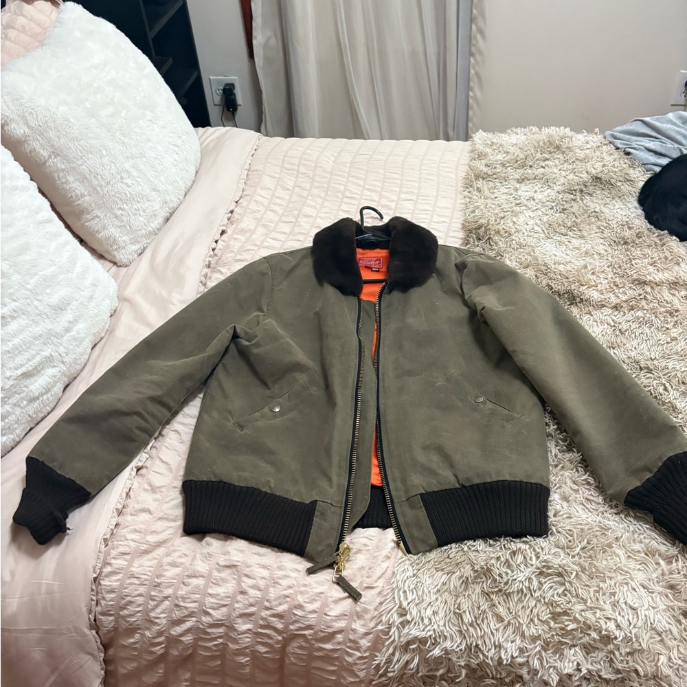 Olive Bomber Jacket with Brown Accents